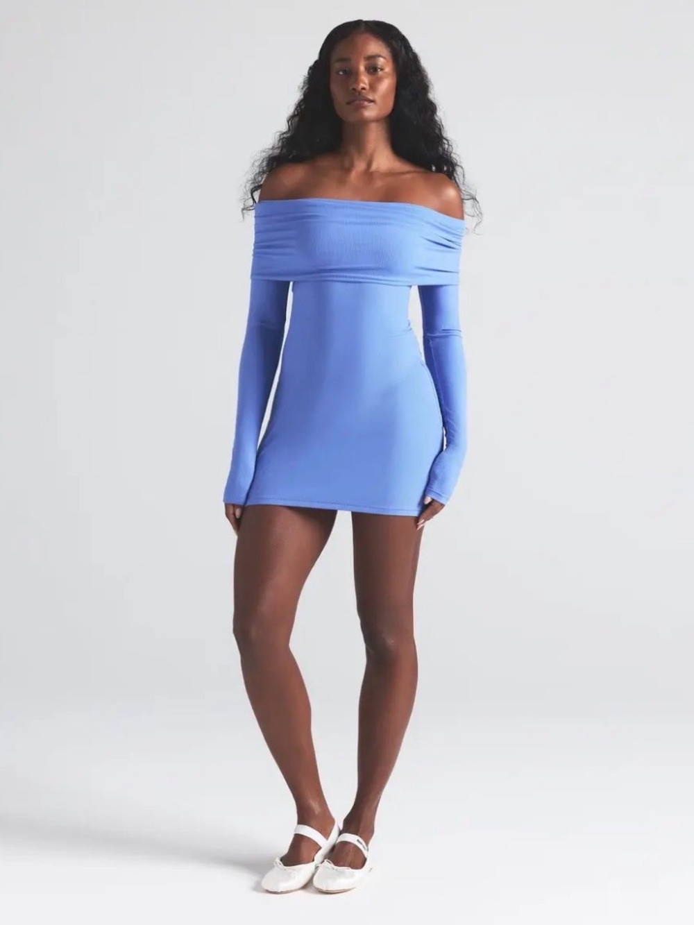 SKIMS Soft Lounge Off-The-Shoulder Mini Dress Blue XL